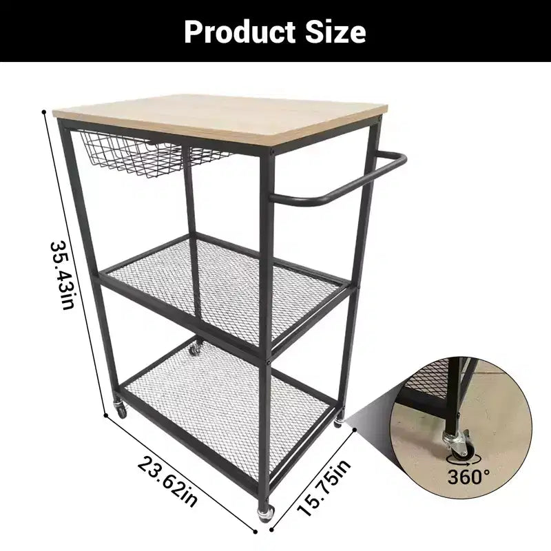 Desserte de cuisine, Chariot de rangement roulant à 3 niveaux avec roulettes verrouillables, Desserte de cuisine vintage pour micro-ondes pour îlot de cuisine, salon, bureau, noir