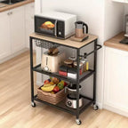 Desserte de cuisine, Chariot de rangement roulant à 3 niveaux avec roulettes verrouillables, Desserte de cuisine vintage pour micro-ondes pour îlot de cuisine, salon, bureau, noir
