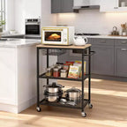 Desserte de cuisine, Chariot de rangement roulant à 3 niveaux avec roulettes verrouillables, Desserte de cuisine vintage pour micro-ondes pour îlot de cuisine, salon, bureau, noir