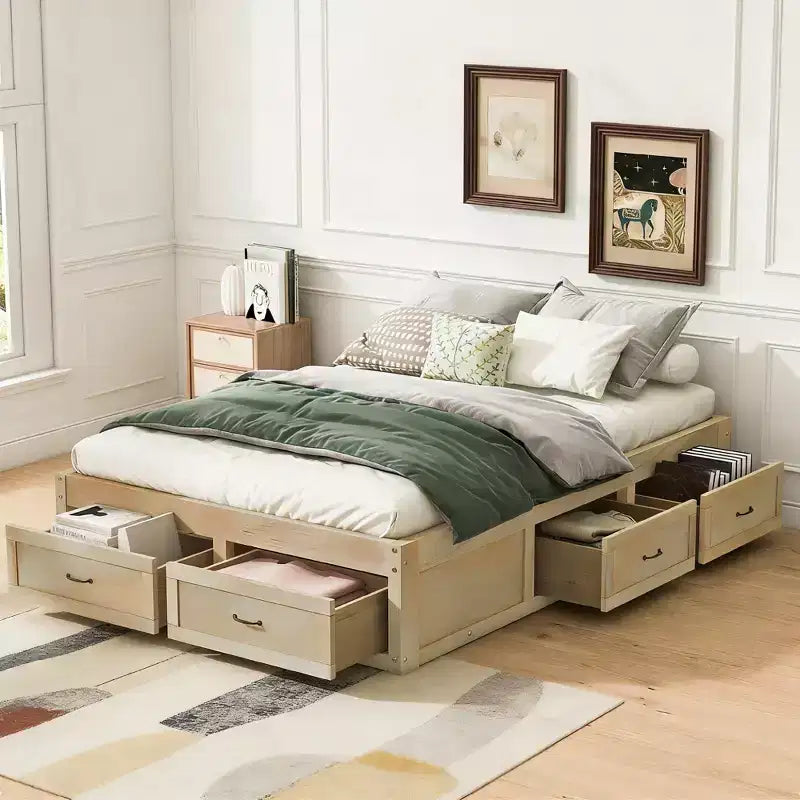 Lit plateforme Luxystar grand format avec rangement 6 tiroirs