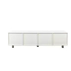 Meuble TV moderne JVNOXK de 70 pouces, adapté aux télévisions de 65 pouces et plus, avec espace de rangement et deux tiroirs, idéal pour les salons, blanc