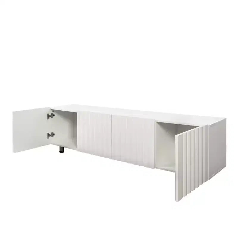 Meuble TV moderne JVNOXK de 70 pouces, adapté aux télévisions de 65 pouces et plus, avec espace de rangement et deux tiroirs, idéal pour les salons, blanc