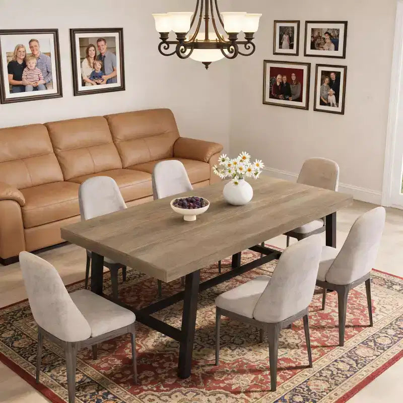 Table de cuisine longue en bois de 70,87 po avec cadre en métal robuste et finition poirier pour dîner, cuisine, salle à manger