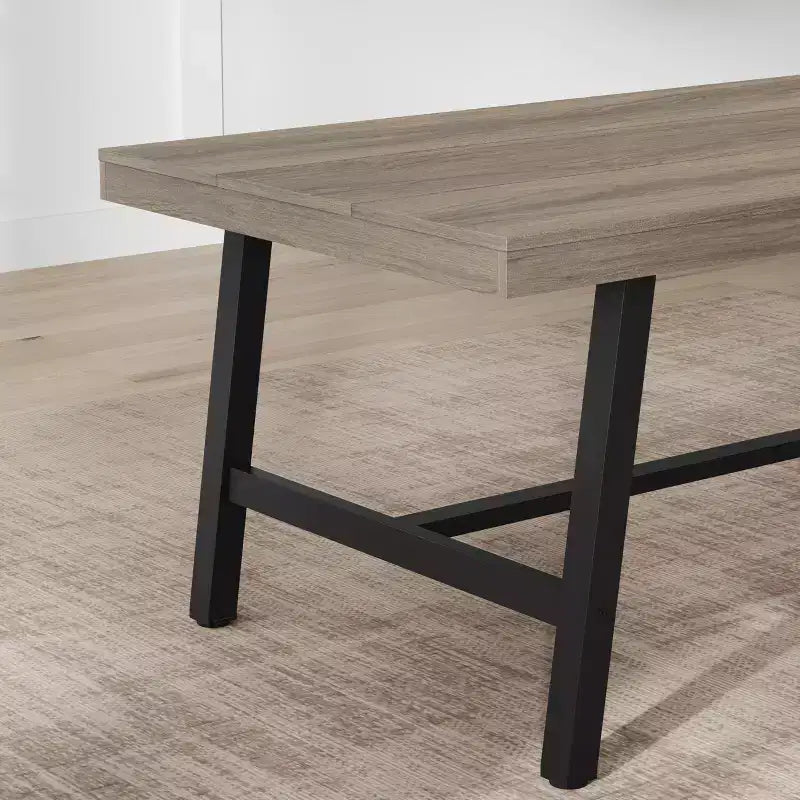 Table de cuisine longue en bois de 70,87 po avec cadre en métal robuste et finition poirier pour dîner, cuisine, salle à manger