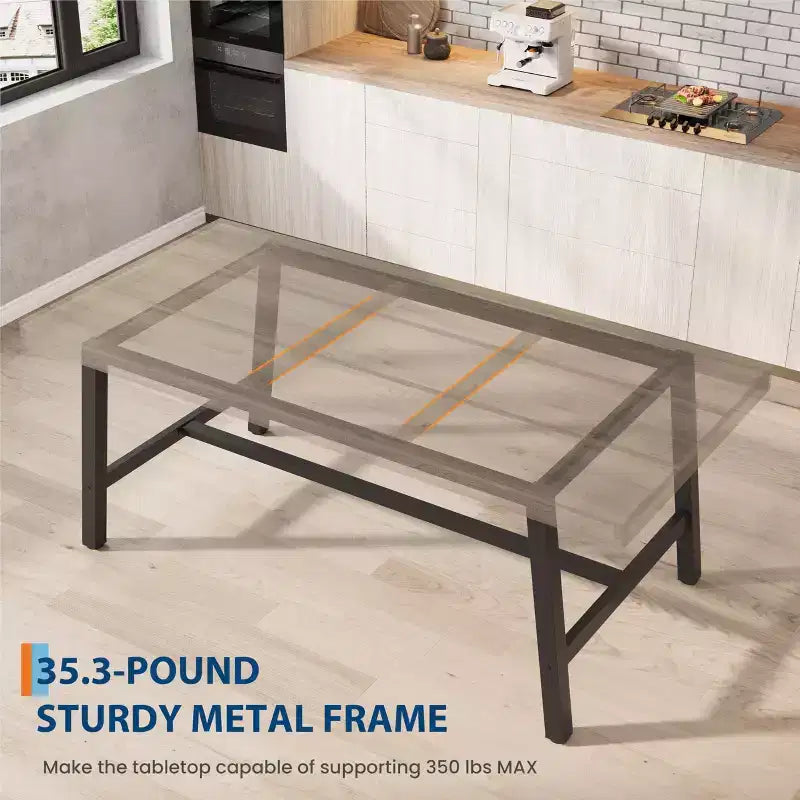 Table de cuisine longue en bois de 70,87 po avec cadre en métal robuste et finition poirier pour dîner, cuisine, salle à manger