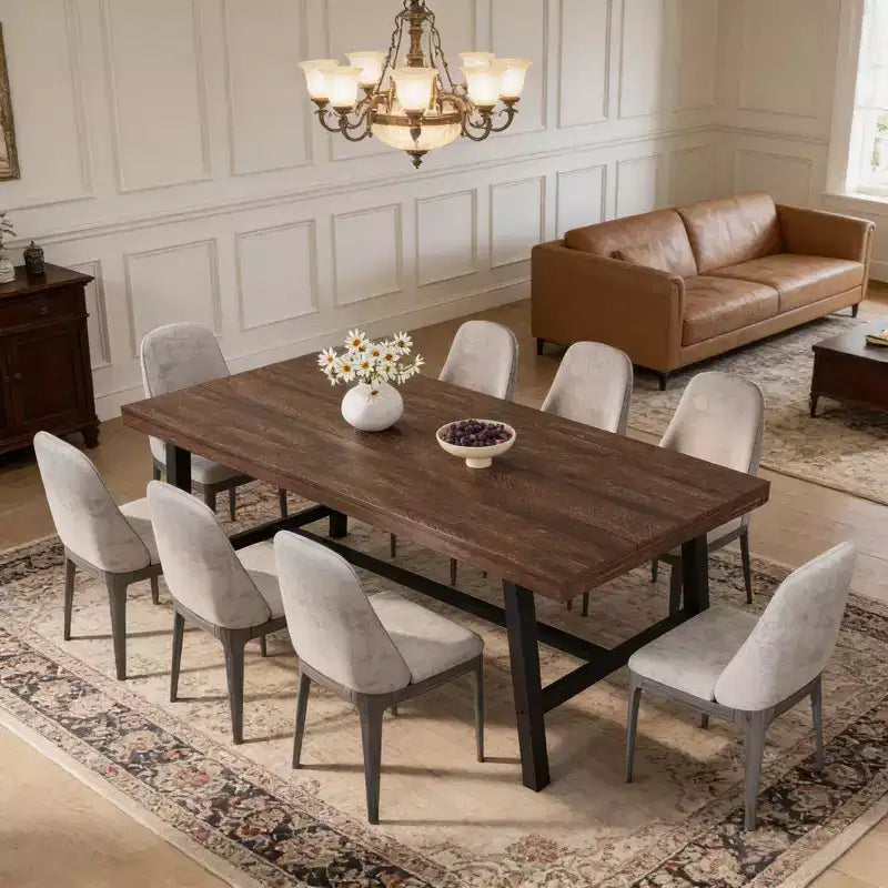 Table de cuisine longue en bois de 70,87 po avec cadre en métal robuste et finition poirier pour dîner, cuisine, salle à manger