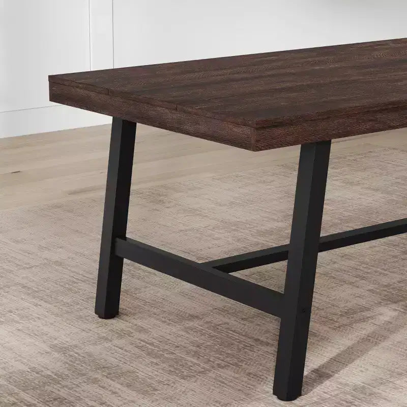 Table de cuisine longue en bois de 70,87 po avec cadre en métal robuste et finition poirier pour dîner, cuisine, salle à manger