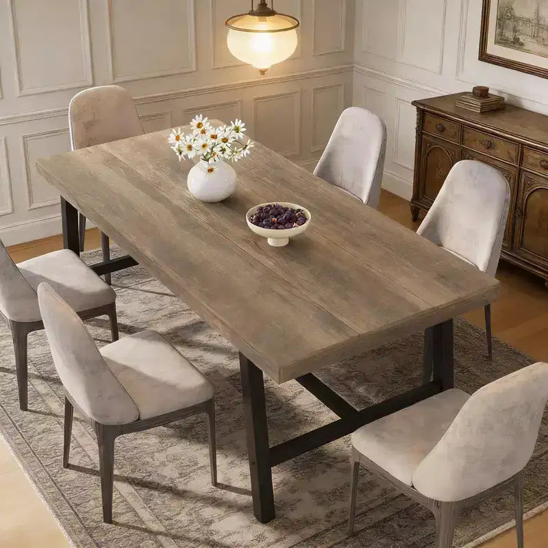 Table de cuisine longue en bois de 70,87 po avec cadre en métal robuste et finition poirier pour dîner, cuisine, salle à manger