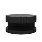 JVNOXK Table basse ronde moderne de 80 cm, table d'appoint à rayures verticales avec étagère ouverte, convient pour la chambre ou le salon, noire