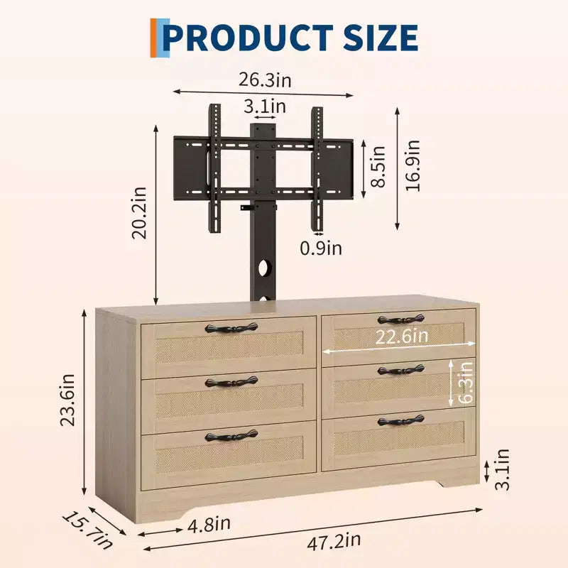 47.2 Meuble TV moderne 6 tiroirs pour salon, chambre à coucher
