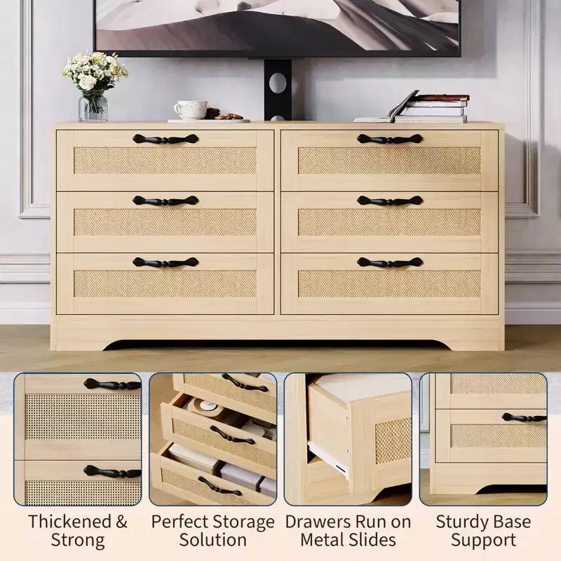 47.2 Meuble TV moderne 6 tiroirs pour salon, chambre à coucher