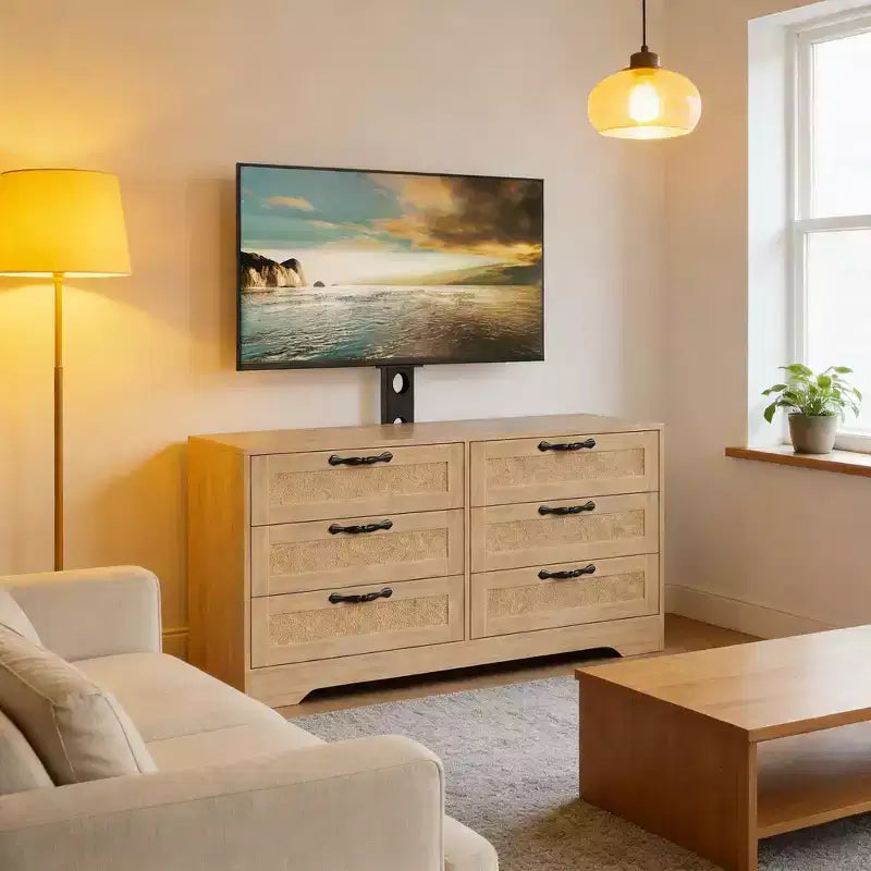 47.2 Meuble TV moderne 6 tiroirs pour salon, chambre à coucher