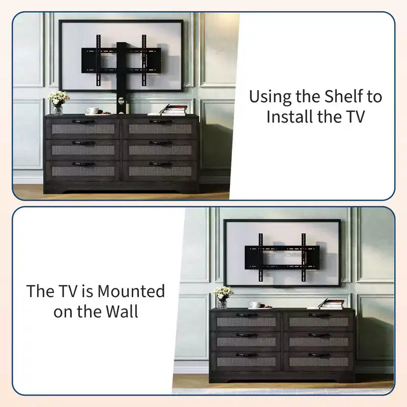 47.2 Meuble TV moderne 6 tiroirs pour salon, chambre à coucher