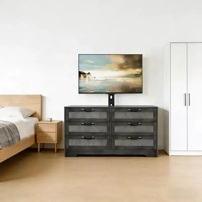 47.2 Meuble TV moderne 6 tiroirs pour salon, chambre à coucher