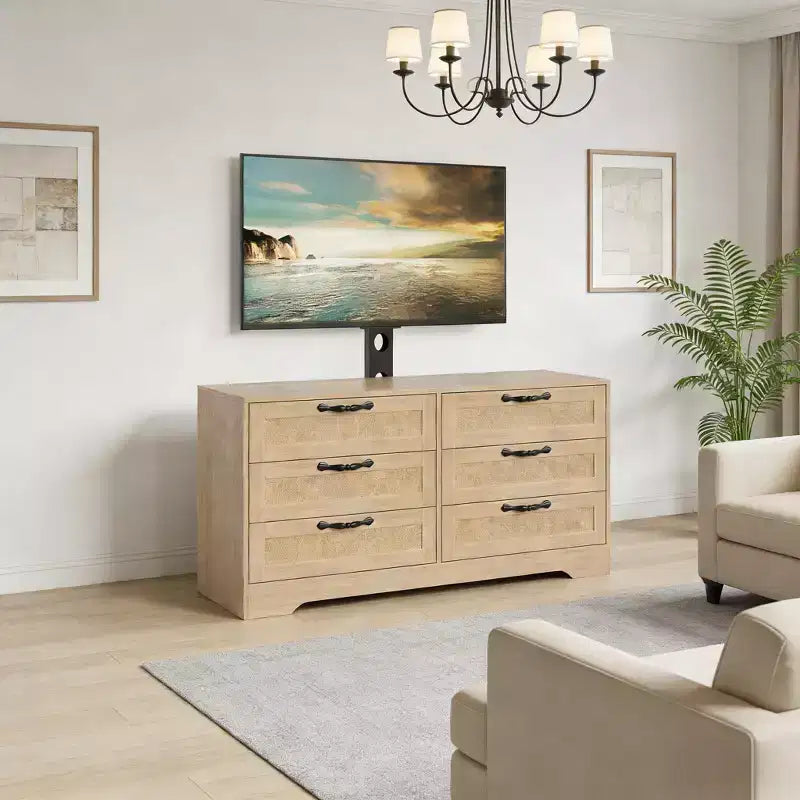 47.2 Meuble TV moderne 6 tiroirs pour salon, chambre à coucher