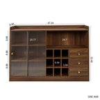 JVNOXK Buffet de 47 pouces avec deux portes coulissantes en verre rayé, meuble de rangement autonome sur comptoir, idéal pour le rangement des bouteilles de vin, couleur noyer