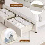 Cadre de lit Queen Size avec 2 tiroirs de rangement, cadre de lit plateforme rembourré avec tête de lit capitonnée réglable, sommier tapissier à lattes