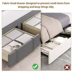 Cadre de lit Queen Size avec 2 tiroirs de rangement, cadre de lit plateforme rembourré avec tête de lit capitonnée réglable, sommier tapissier à lattes