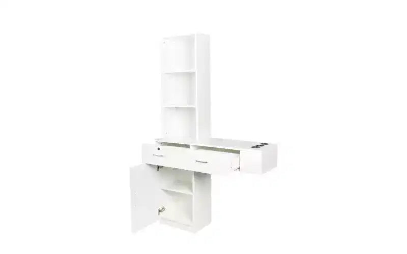 JVNOXK Coiffeuse moderne et minimaliste de 99 cm Design multi-niveaux avec grand espace Comprend deux tiroirs fermés et un meuble blanc