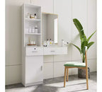 JVNOXK Coiffeuse moderne et minimaliste de 99 cm Design multi-niveaux avec grand espace Comprend deux tiroirs fermés et un meuble blanc