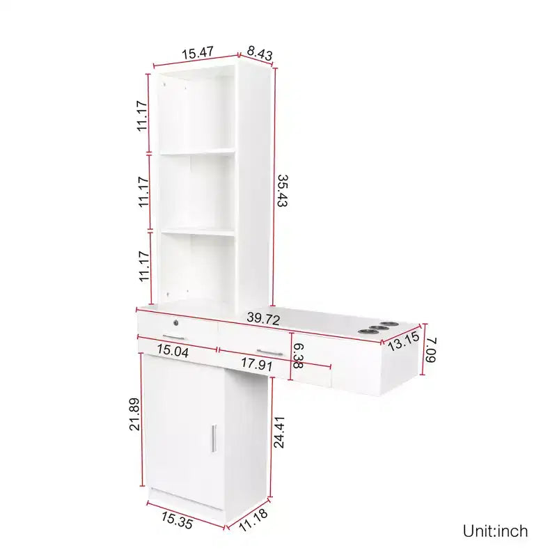 JVNOXK Coiffeuse moderne et minimaliste de 99 cm Design multi-niveaux avec grand espace Comprend deux tiroirs fermés et un meuble blanc