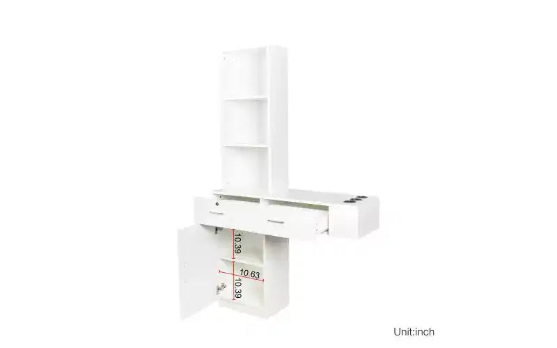 JVNOXK Coiffeuse moderne et minimaliste de 99 cm Design multi-niveaux avec grand espace Comprend deux tiroirs fermés et un meuble blanc