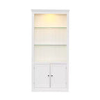 Bibliothèque de 200 cm de haut, Vitrine avec plafonnier LED réglable 5 couleurs et étagères en verre trempé, Style rétro - ModernLuxe