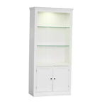 Bibliothèque de 200 cm de haut, Vitrine avec plafonnier LED réglable 5 couleurs et étagères en verre trempé, Style rétro - ModernLuxe