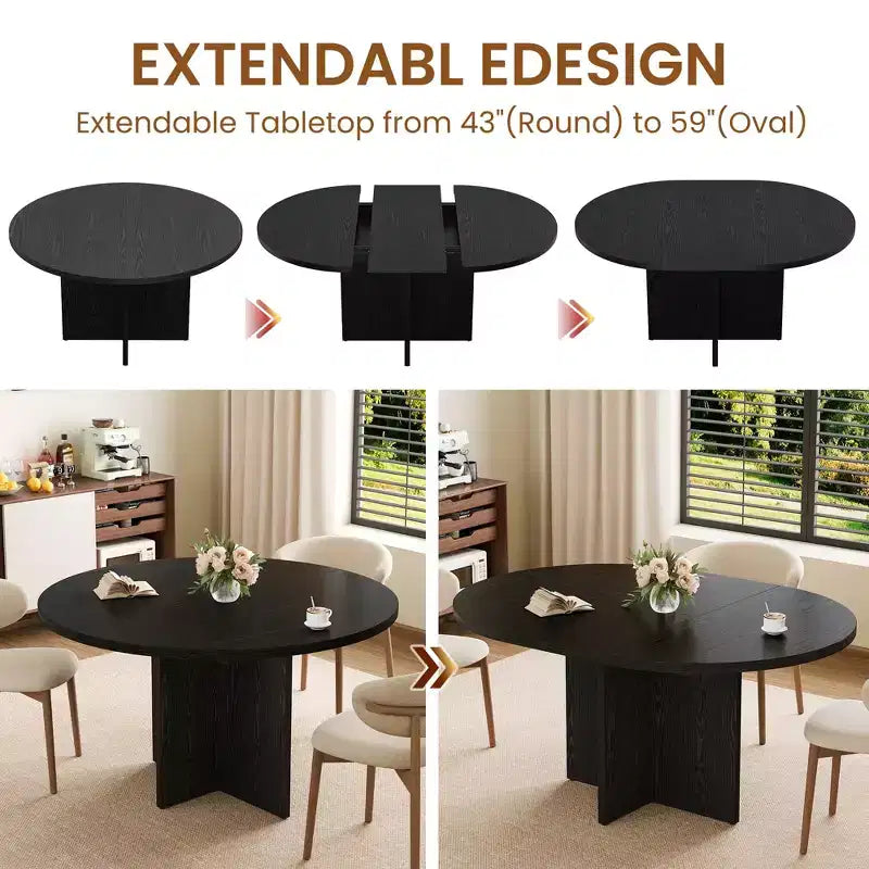 Table à manger extensible élégante, se transforme de ronde à ovale (43,3-59), peut accueillir confortablement 4 à 8 personnes