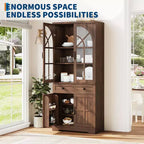 Armoire de cuisine haute de 72 po style ferme avec portes en verre cintrées et étagères réglables