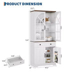 Armoire de cuisine haute de 72 po style ferme avec portes en verre cintrées et étagères réglables