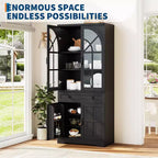 Armoire de cuisine haute de 72 po style ferme avec portes en verre cintrées et étagères réglables