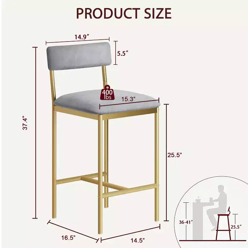 Lot de 4 tabourets de bar modernes – Tabourets de comptoir confortables avec dossier et repose-pieds, siège extra-large, pour îlots de cuisine et salles à manger, montage facile