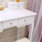 Coiffeuse moderne avec miroir ovale, éclairage réglable sur 3 niveaux, 5 grands tiroirs, avec tabouret rembourré, meuble de maquillage pour chambre à coucher