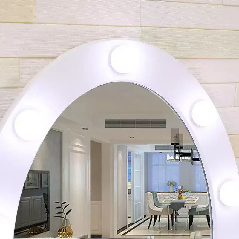 Coiffeuse moderne avec miroir ovale, éclairage réglable sur 3 niveaux, 5 grands tiroirs, avec tabouret rembourré, meuble de maquillage pour chambre à coucher