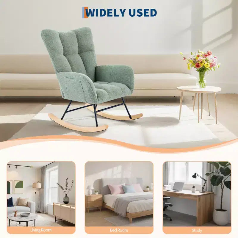 Fauteuil à bascule confortable à dossier haut, fauteuil rembourré, fauteuil inclinable simple et moderne avec appui-tête, adapté au salon et à la chambre à coucher.