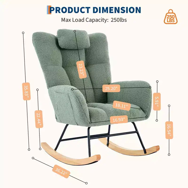 Fauteuil à bascule confortable à dossier haut, fauteuil rembourré, fauteuil inclinable simple et moderne avec appui-tête, adapté au salon et à la chambre à coucher.