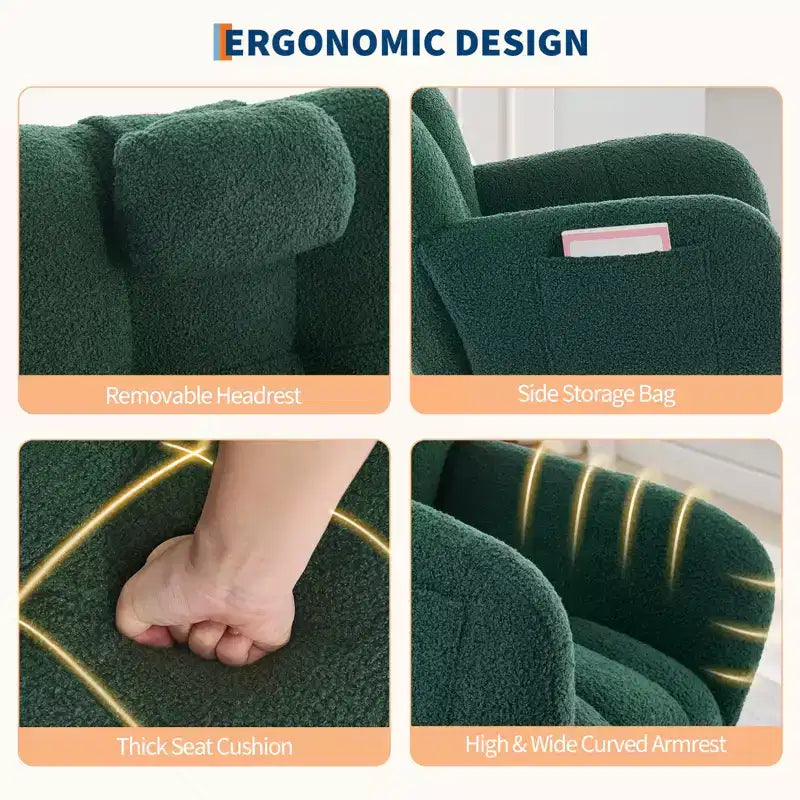 Fauteuil à bascule confortable à dossier haut, fauteuil rembourré, fauteuil inclinable simple et moderne avec appui-tête, adapté au salon et à la chambre à coucher.