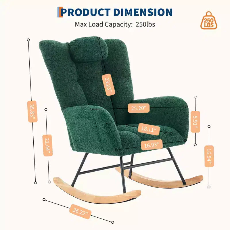 Fauteuil à bascule confortable à dossier haut, fauteuil rembourré, fauteuil inclinable simple et moderne avec appui-tête, adapté au salon et à la chambre à coucher.