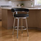 HomeRoots 26 Chaise de bar pivotante basse en similicuir et fer noir et argent, hauteur comptoir