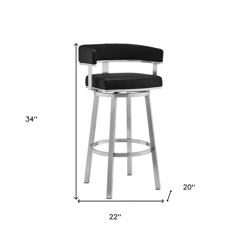 HomeRoots 26 Chaise de bar pivotante basse en similicuir et fer noir et argent, hauteur comptoir