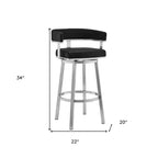HomeRoots 26 Chaise de bar pivotante basse en similicuir et fer noir et argent, hauteur comptoir