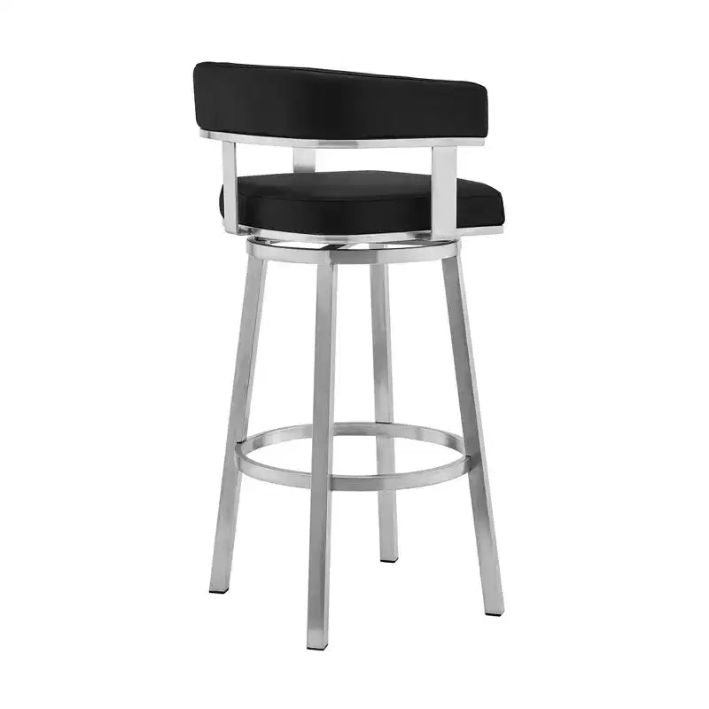 HomeRoots 26 Chaise de bar pivotante basse en similicuir et fer noir et argent, hauteur comptoir