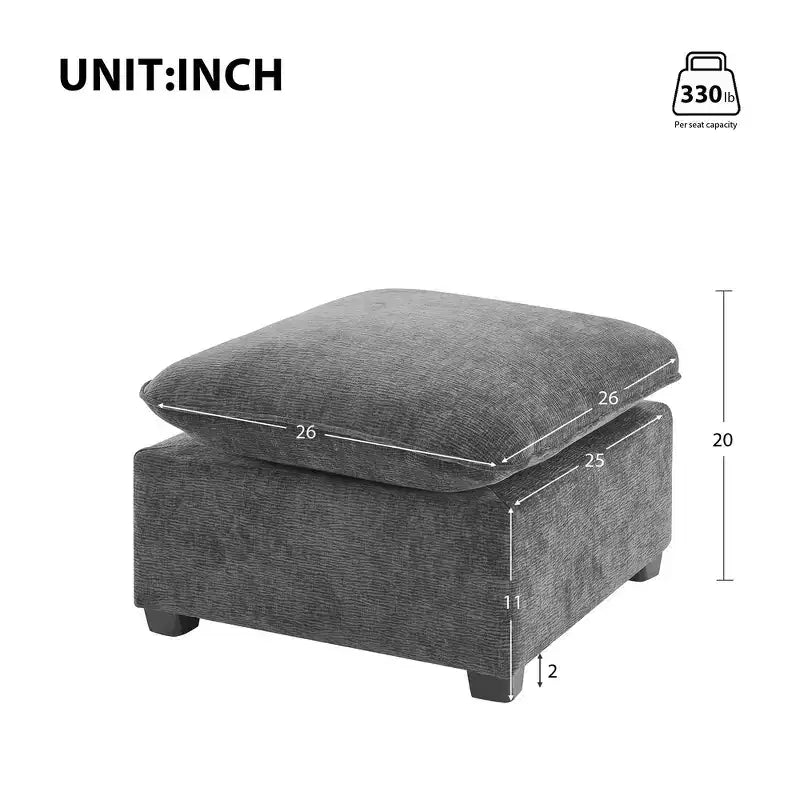 Module Whisen 26*26 Ottoman Chenille - Large Assise pour Canapé Modulable - Gris Foncé