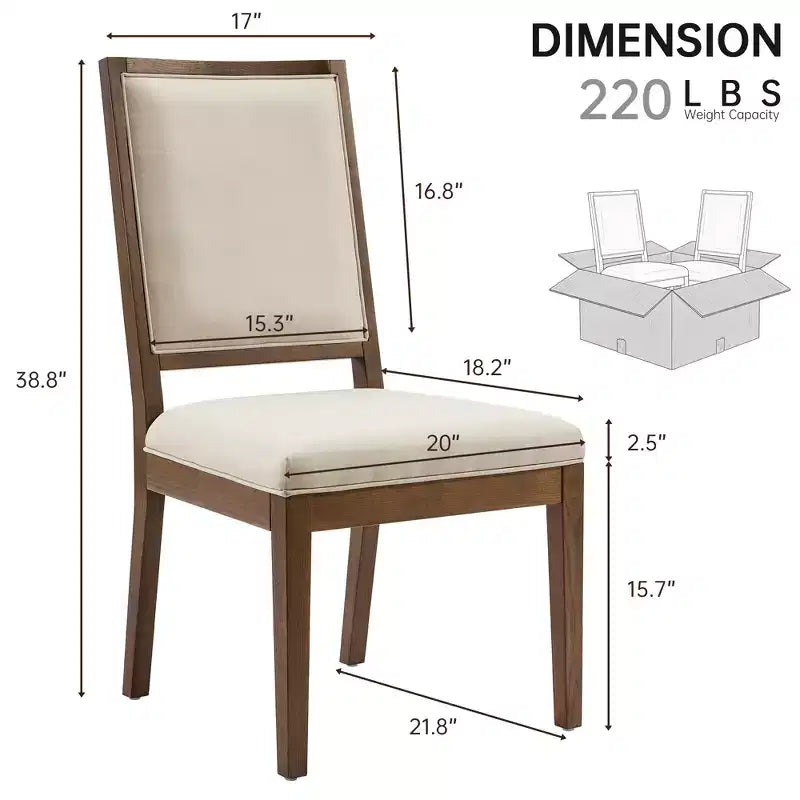 Lot de 2 chaises de salle à manger modernes minimalistes, avec coussin en lin, cadre en bois de frêne massif, pour cuisine, salon et réception - Morden Fort