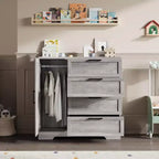Armoire-penderie, 110 cm de hauteur, en bois, avec 4 tiroirs et une tringle de suspension, chêne gris naturel