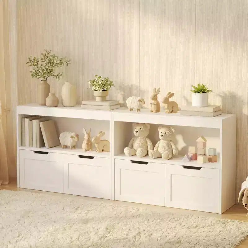Meuble de rangement multifonctionnel JVNOXK avec 2 tiroirs et étagères ouvertes, offrant un grand espace de rangement, le choix parfait pour votre salon, Blanc