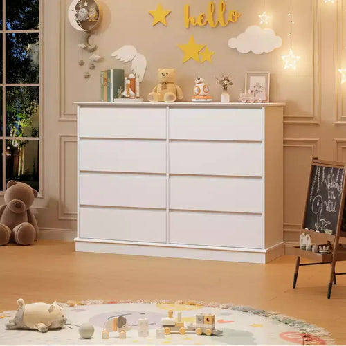 8-Drawer Dresser for Bedroom, Spacious Chest of Drawers with Deep Storage, Horizontal Wooden Double Dresser with Wide Top for Living Room