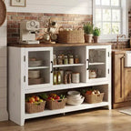 Buffet de rangement 53'' avec 3 étagères et 2 portes vitrées, Meuble bar à café, Design moderne du milieu du siècle pour salon, cuisine, entrée