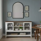 Buffet de rangement 53'' avec 3 étagères et 2 portes vitrées, Meuble bar à café, Design moderne du milieu du siècle pour salon, cuisine, entrée